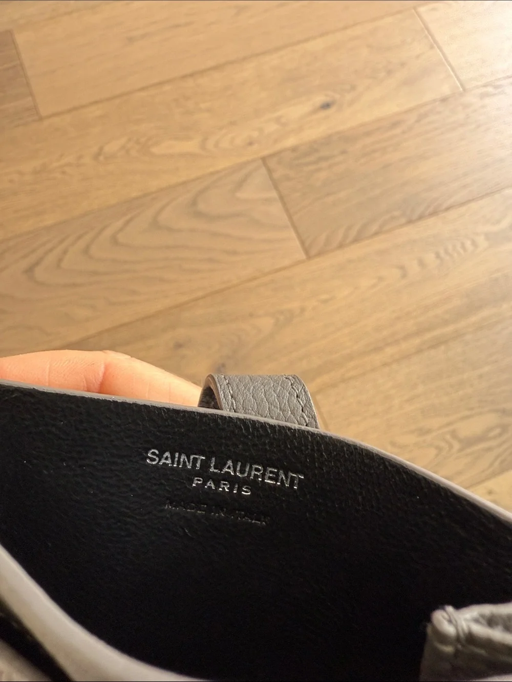 YSL Pebbled Gray Leather Snap Card Case - Picture 3 of 4